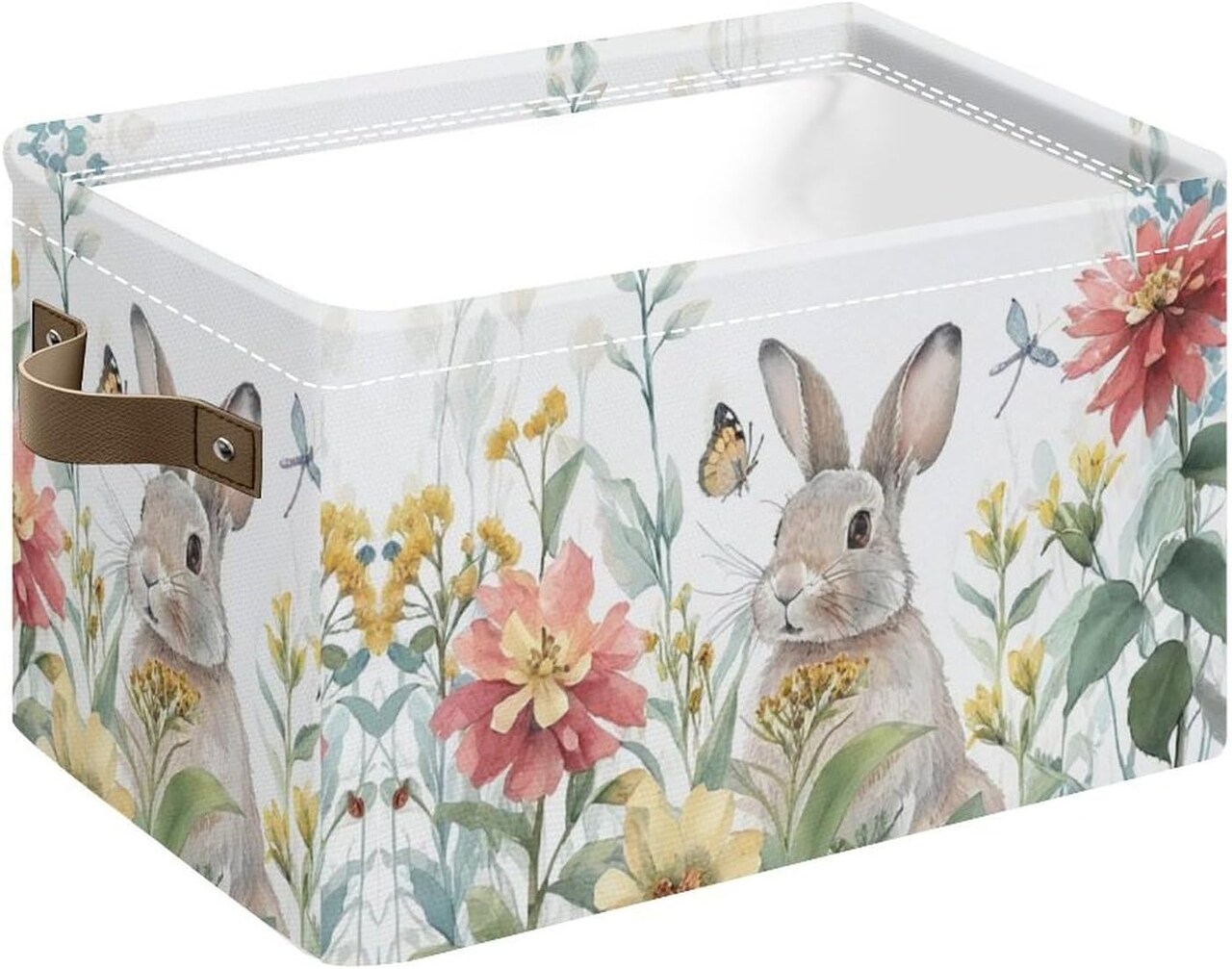 Easter Storage Baskets,Grey Rabbit Collapsible Storage Bins,Collapsible Rectangular Canvas Fabric Storage Bin with Leather Handles for Home,Offices,Bedroom